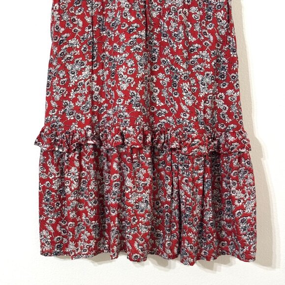 Pampelone Floral Dress Pleated Ruffle Deep V-Neck Puff Sleeve Tiered Babydoll - Picture 7 of 15